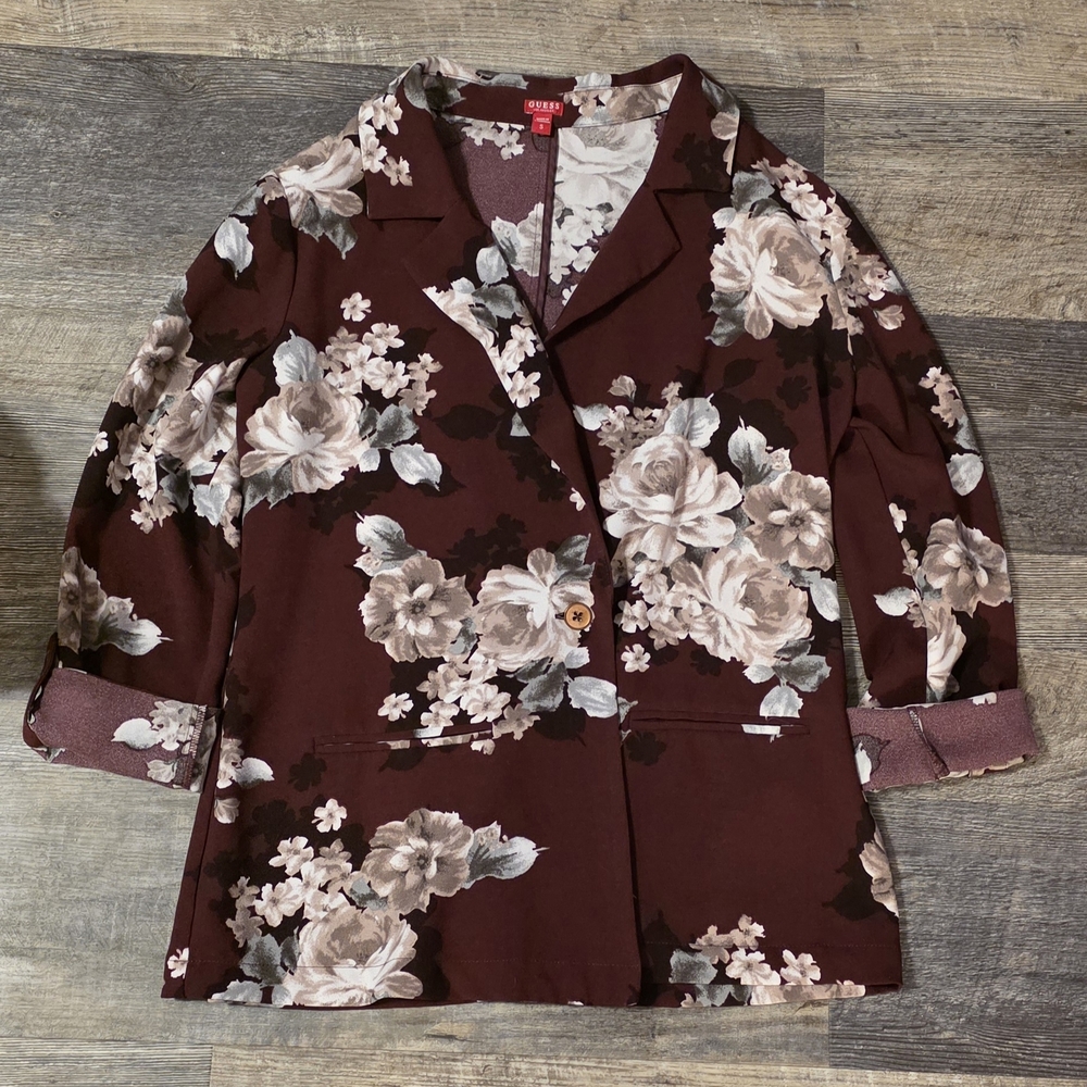 Guess Burgundy Floral Women's Blazer